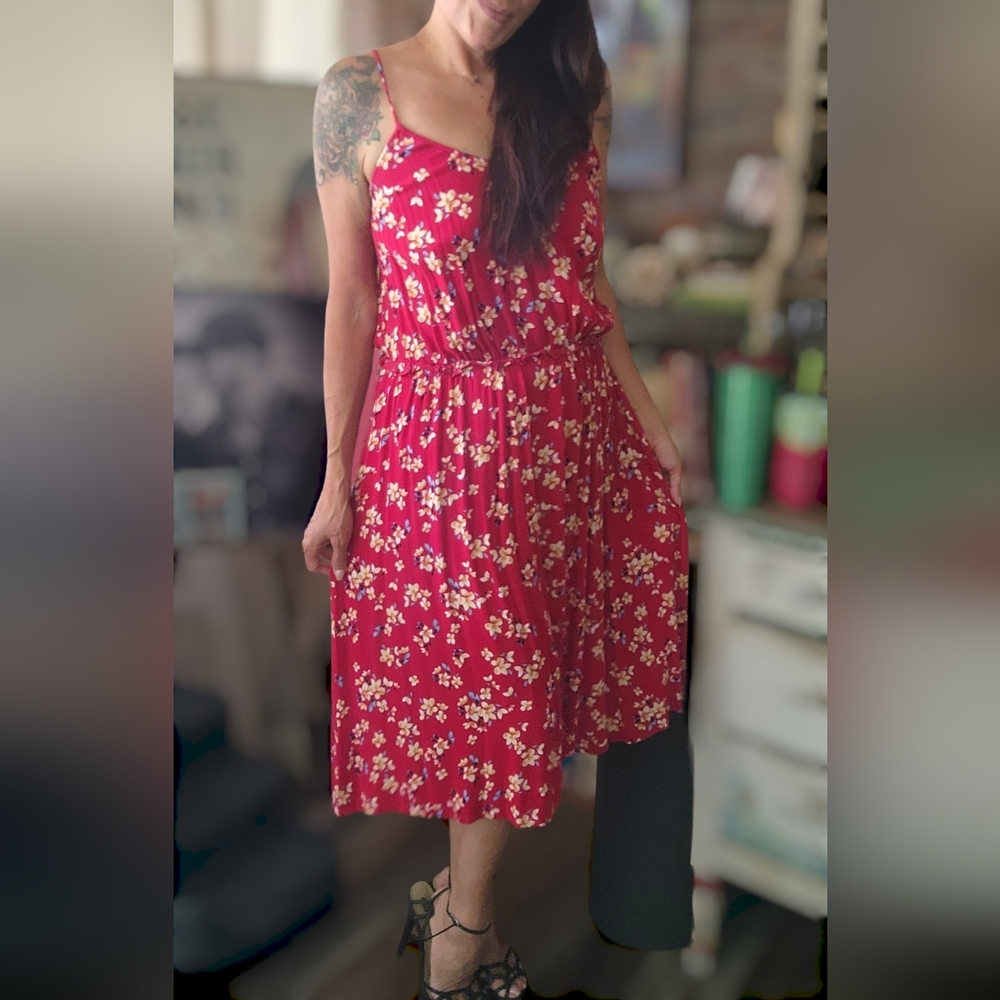 EUC Red Floral midi Sundress, sz XL